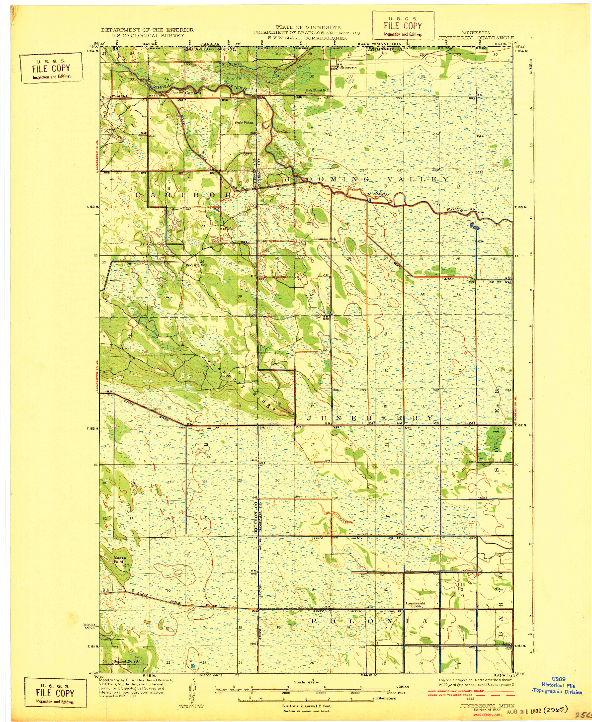 USGS 1:62500-SCALE QUADRANGLE FOR JUNEBERRY, MN 1932