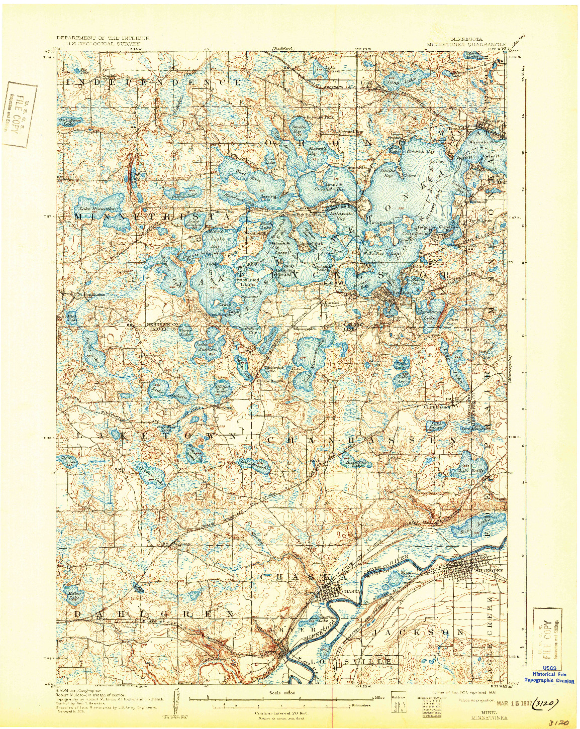 USGS 1:62500-SCALE QUADRANGLE FOR MINNETONKA, MN 1907