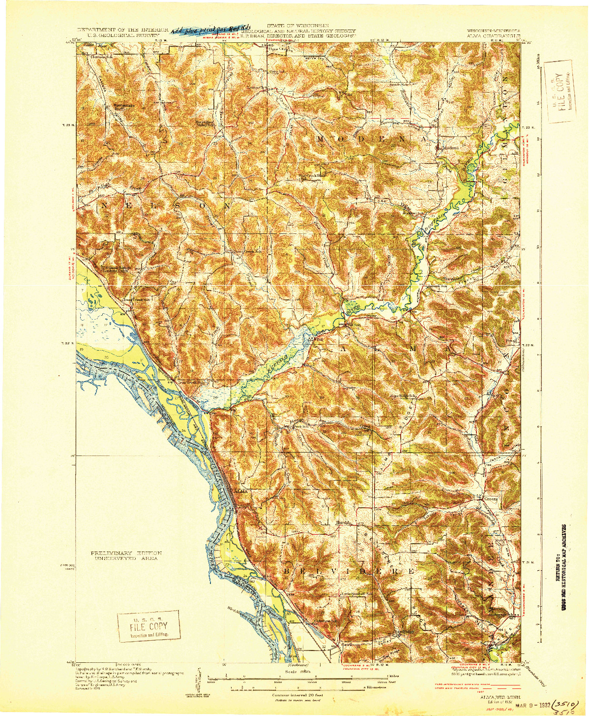 USGS 1:62500-SCALE QUADRANGLE FOR ALMA, WI 1932