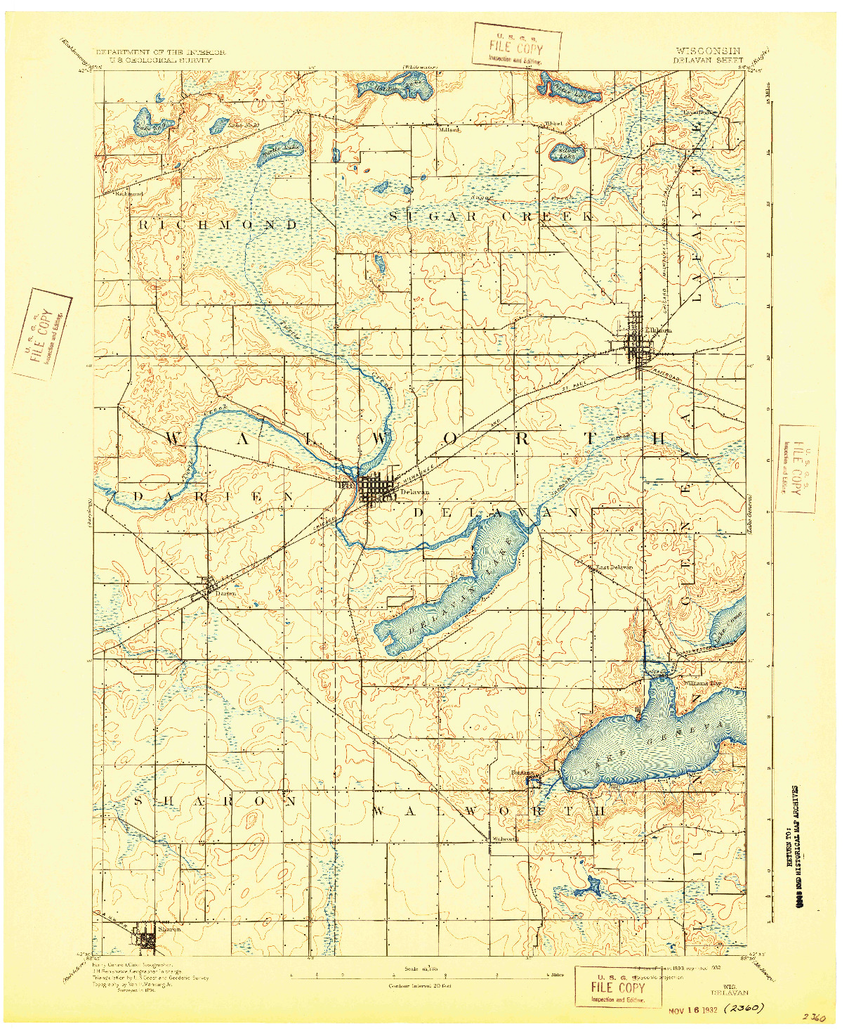 USGS 1:62500-SCALE QUADRANGLE FOR DELAVAN, WI 1893