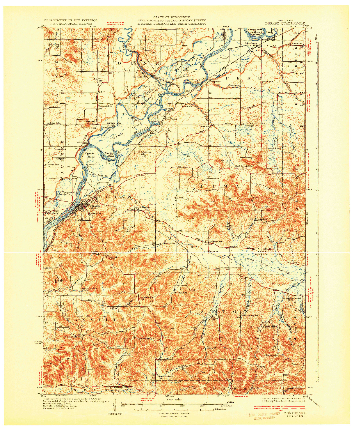 USGS 1:62500-SCALE QUADRANGLE FOR DURAND, WI 1932