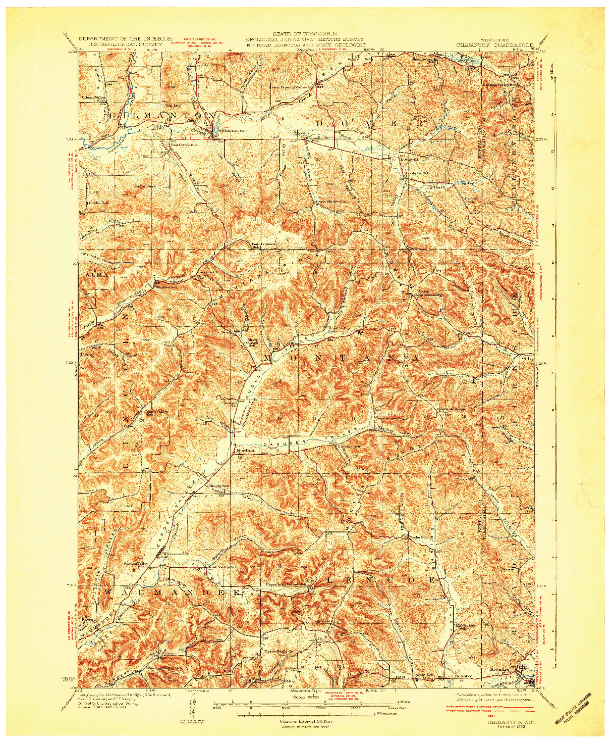 USGS 1:62500-SCALE QUADRANGLE FOR GILMANTON, WI 1932
