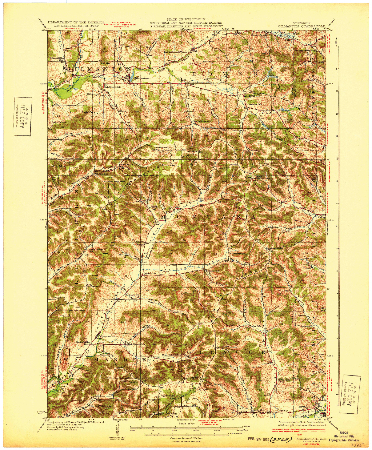 USGS 1:62500-SCALE QUADRANGLE FOR GILMANTON, WI 1932