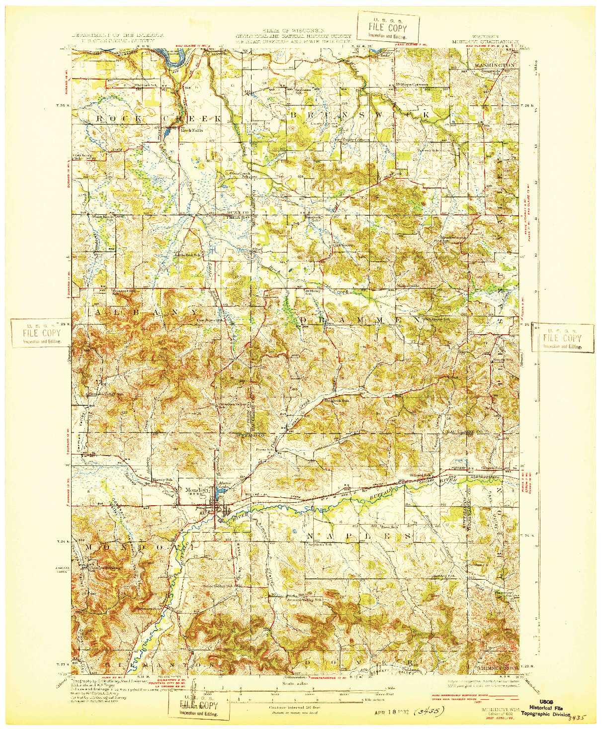 USGS 1:62500-SCALE QUADRANGLE FOR MONDOVI, WI 1932
