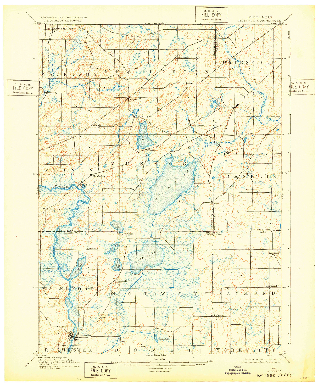 USGS 1:62500-SCALE QUADRANGLE FOR MUSKEGO, WI 1901