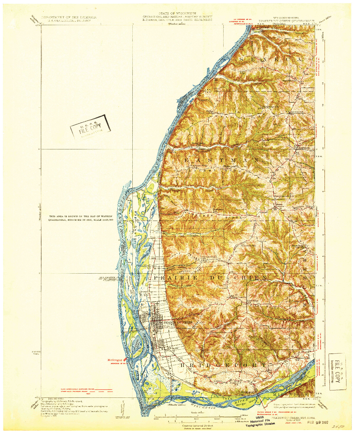 USGS 1:62500-SCALE QUADRANGLE FOR PRAIRIE DU CHIEN, WI 1932