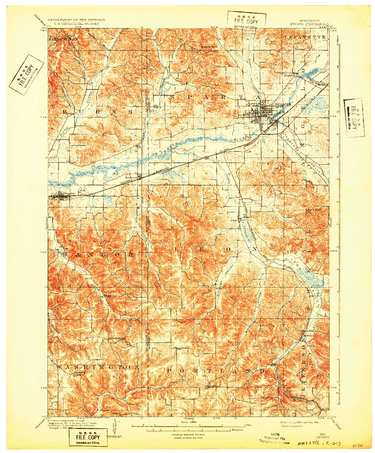 USGS 1:62500-SCALE QUADRANGLE FOR SPARTA, WI 1909