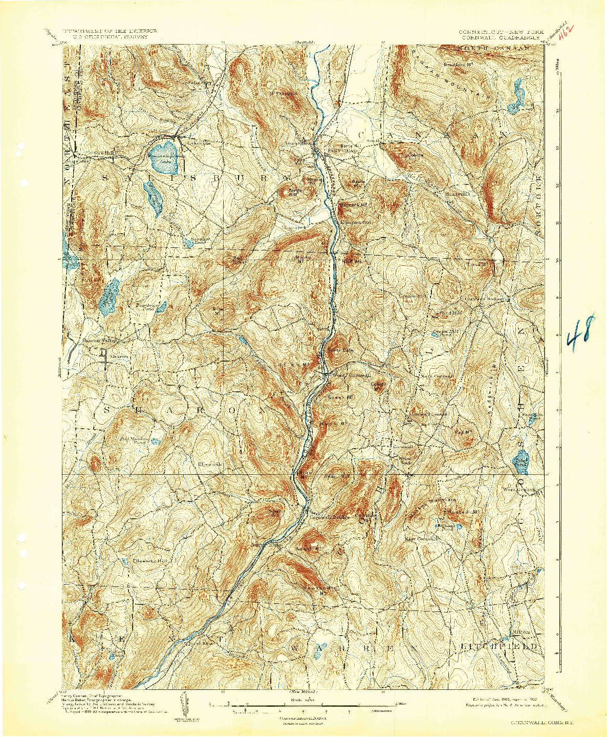 USGS 1:62500-SCALE QUADRANGLE FOR CORNWALL, CT 1903