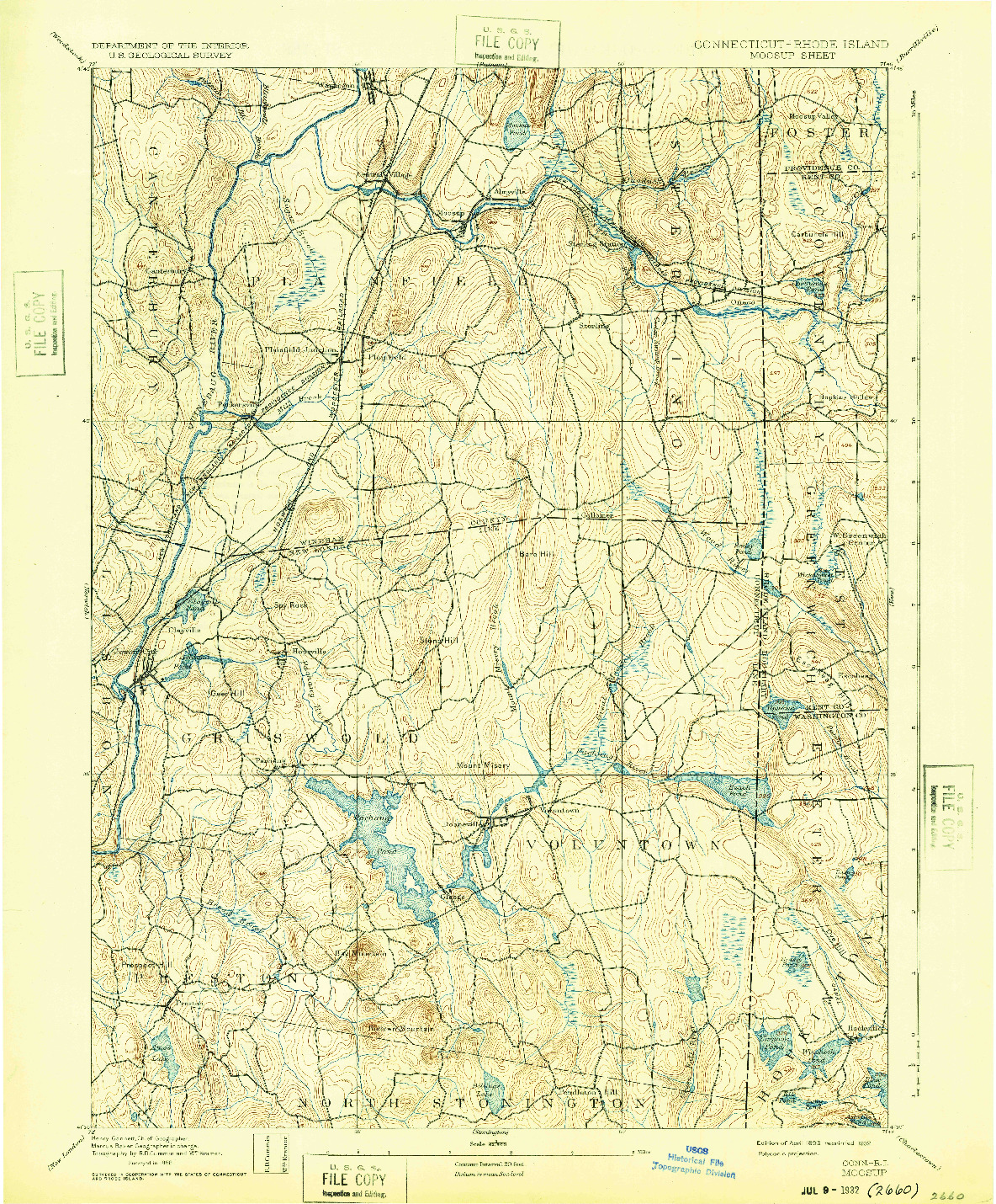 USGS 1:62500-SCALE QUADRANGLE FOR MOOSUP, CT 1893