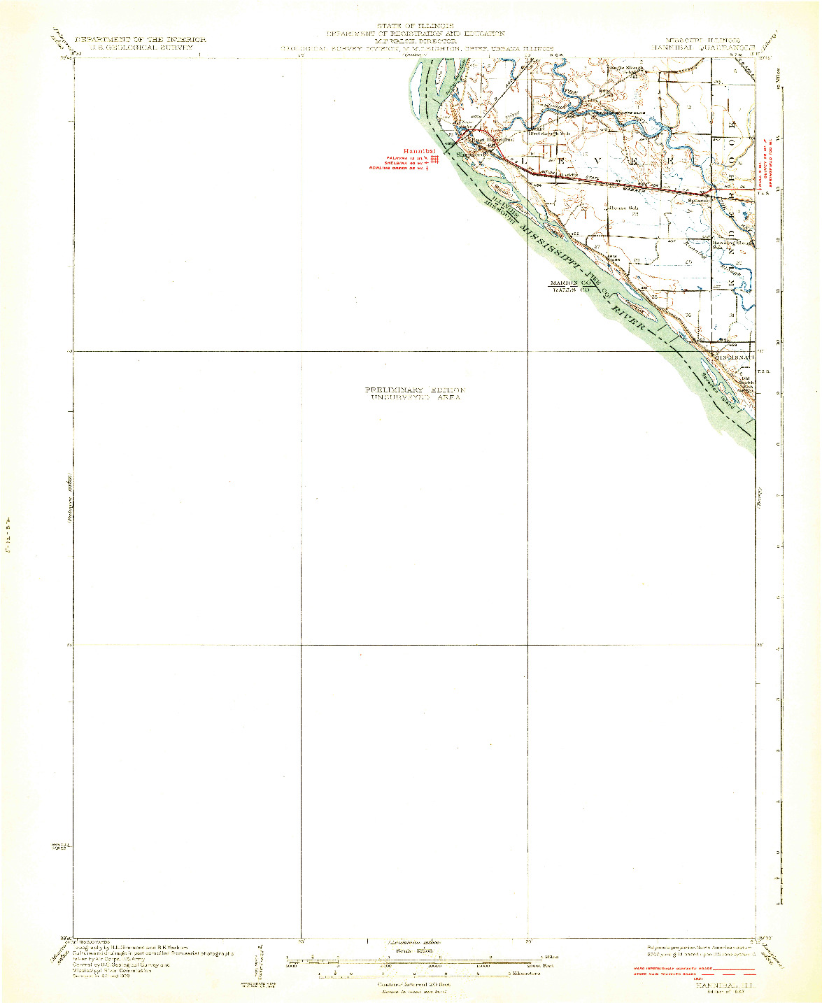 USGS 1:62500-SCALE QUADRANGLE FOR HANNIBAL, MO 1932