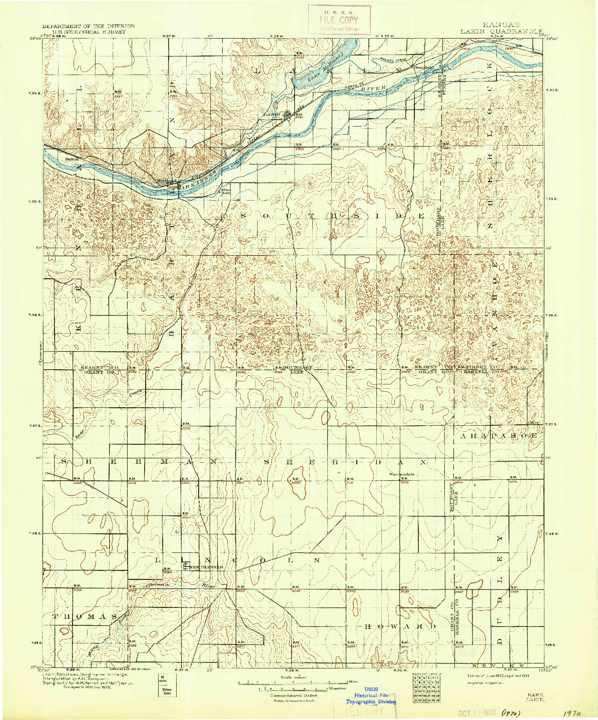 USGS 1:125000-SCALE QUADRANGLE FOR LAKIN, KS 1900