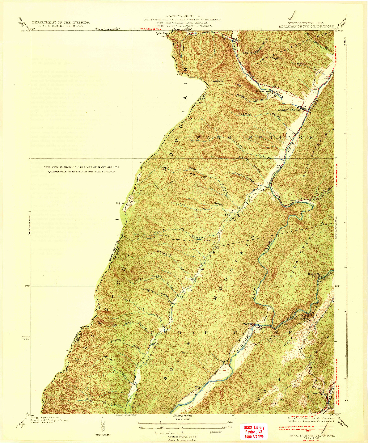 USGS 1:31680-SCALE QUADRANGLE FOR MOUNTAIN GROVE, VA 1933