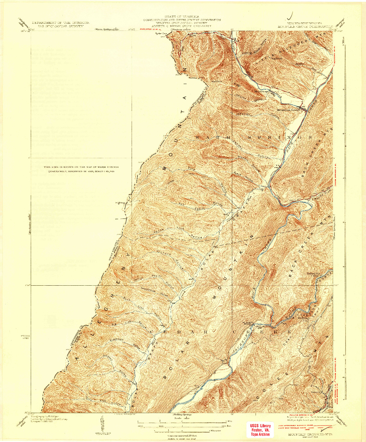 USGS 1:31680-SCALE QUADRANGLE FOR MOUNTAIN GROVE, VA 1933