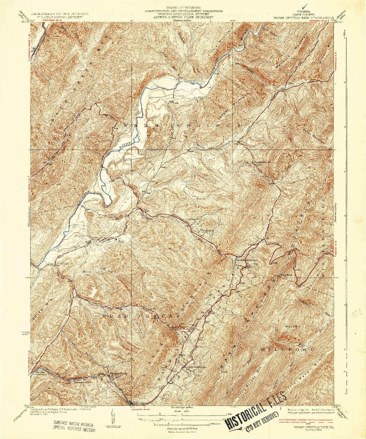 USGS 1:31680-SCALE QUADRANGLE FOR WARM SPRINGS RUN, VA 1933