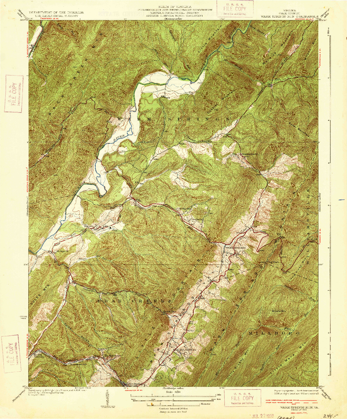 USGS 1:31680-SCALE QUADRANGLE FOR WARM SPRINGS RUN, VA 1933