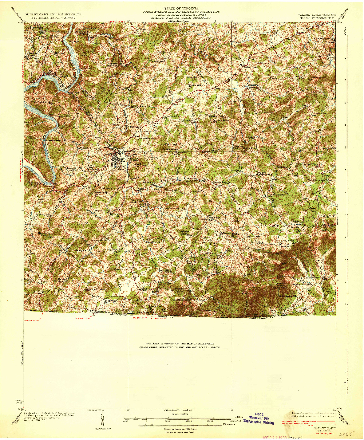 USGS 1:62500-SCALE QUADRANGLE FOR GALAX, VA 1933