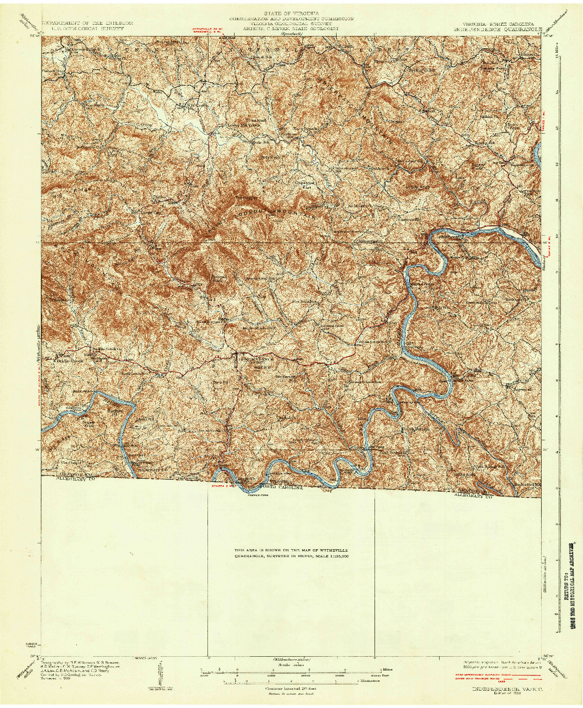 USGS 1:62500-SCALE QUADRANGLE FOR INDEPENDENCE, VA 1933