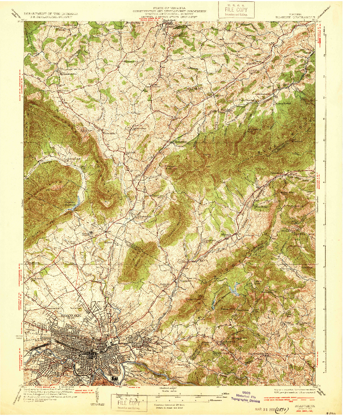 USGS 1:62500-SCALE QUADRANGLE FOR ROANOKE, VA 1933