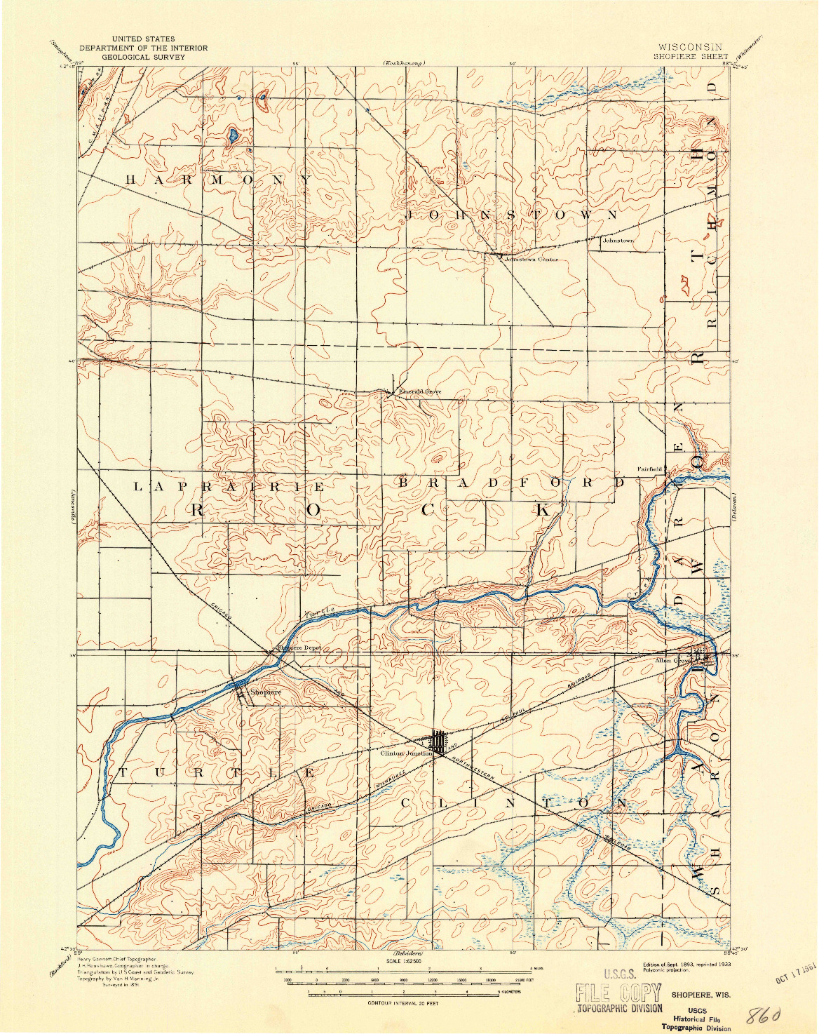 USGS 1:62500-SCALE QUADRANGLE FOR SHOPIERE, WI 1893