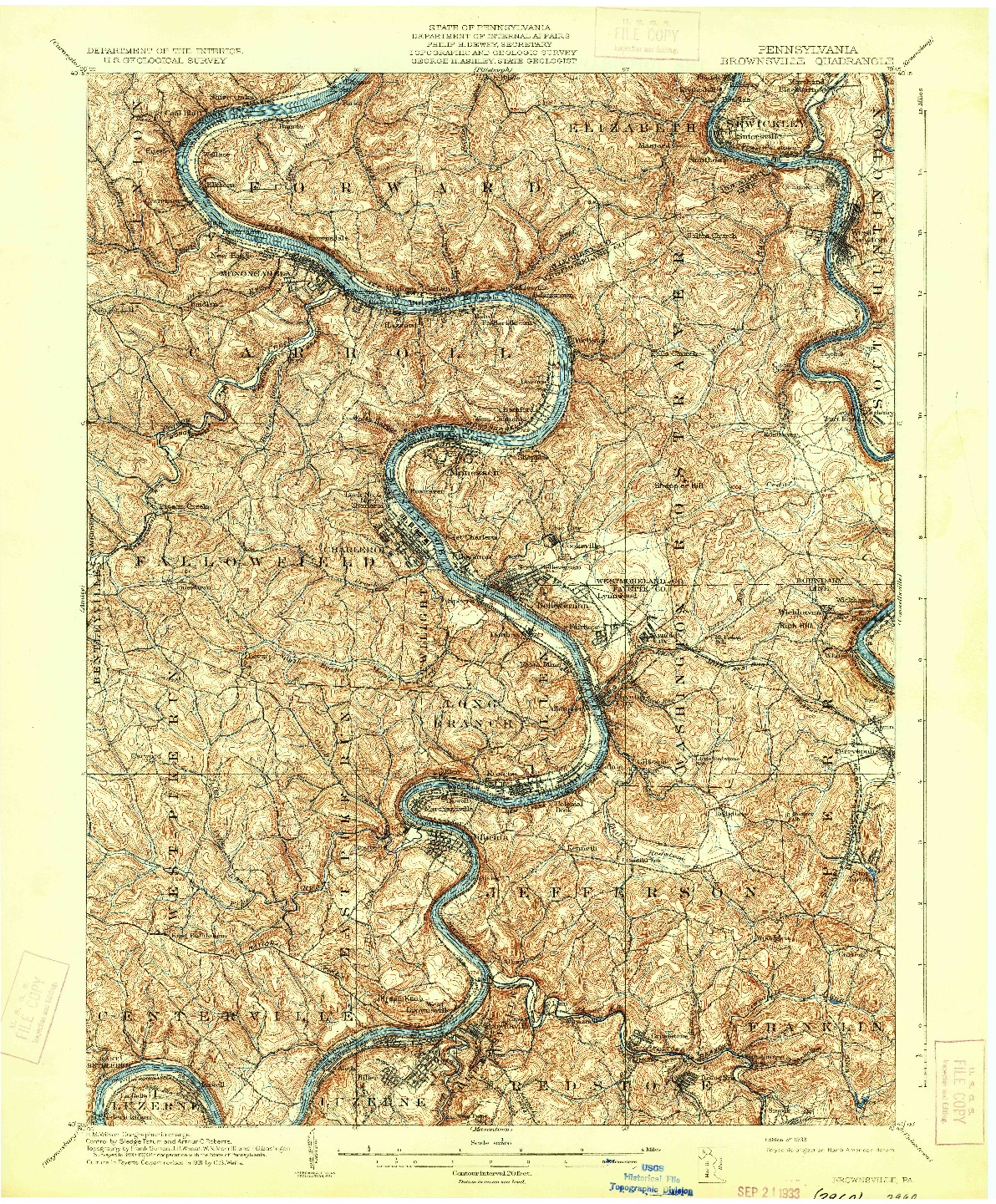 USGS 1:62500-SCALE QUADRANGLE FOR BROWNSVILLE, PA 1933