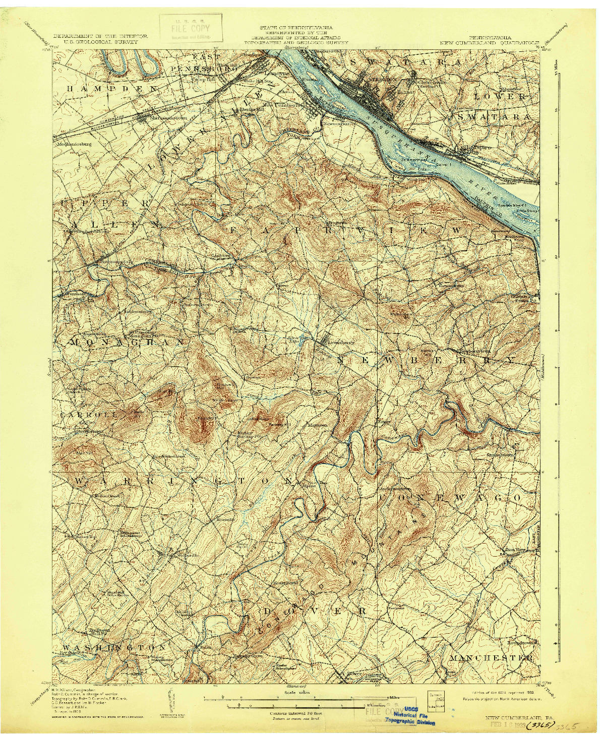 USGS 1:62500-SCALE QUADRANGLE FOR NEW CUMBERLAND, PA 1906