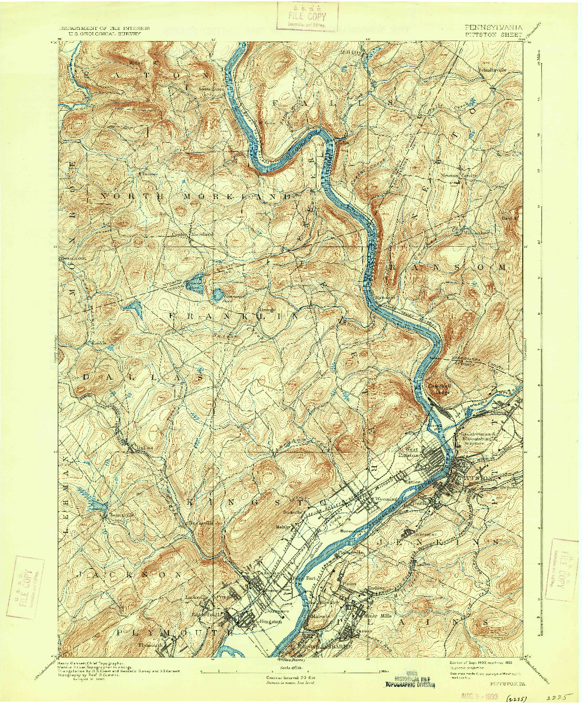 USGS 1:62500-SCALE QUADRANGLE FOR PITTSTON, PA 1893