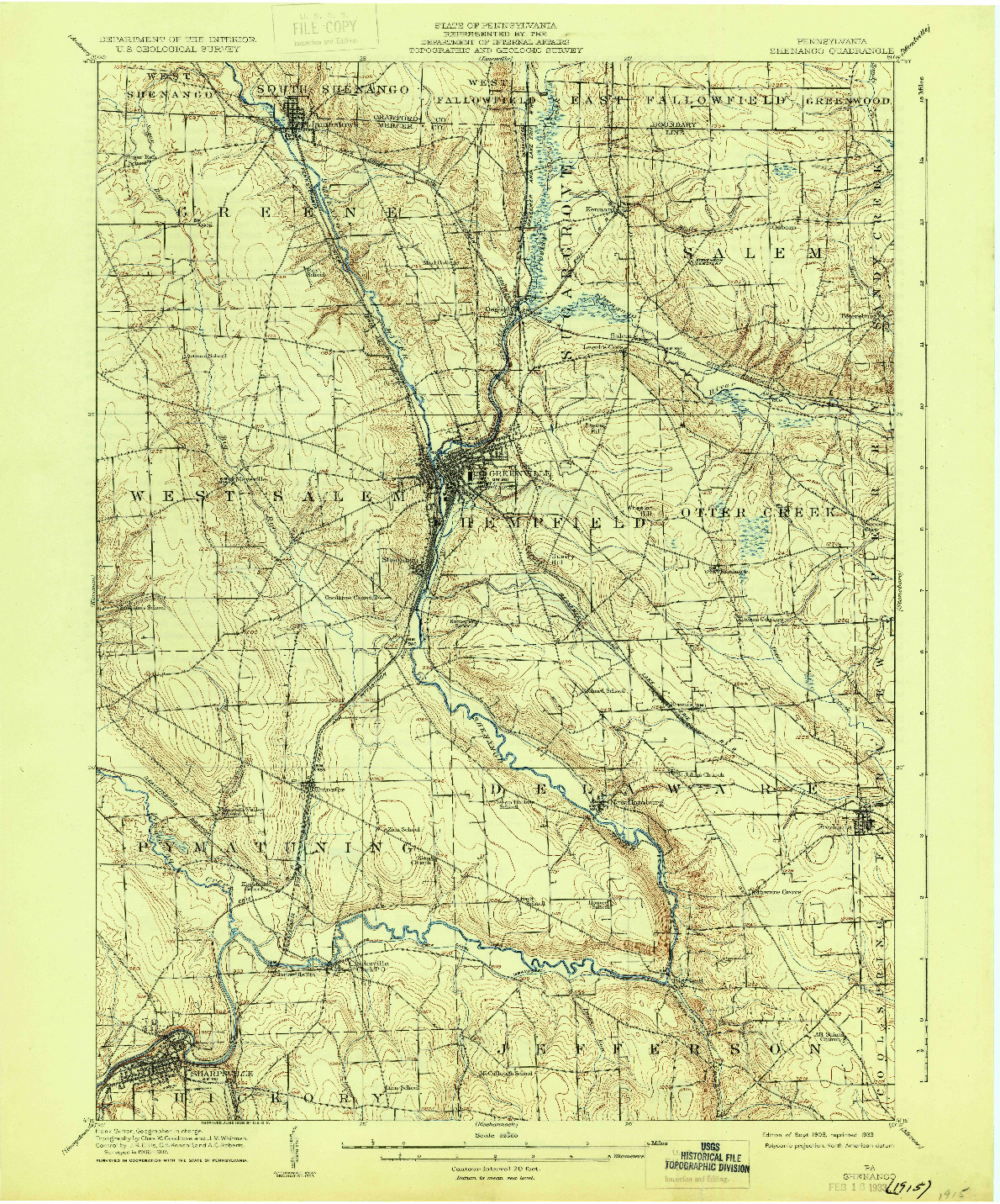 USGS 1:62500-SCALE QUADRANGLE FOR SHENANGO, PA 1908