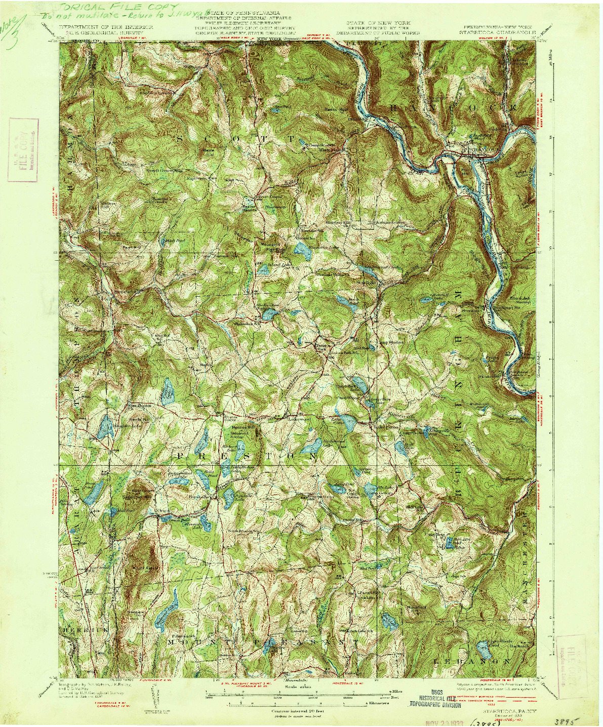 USGS 1:62500-SCALE QUADRANGLE FOR STARRUCCA, PA 1933