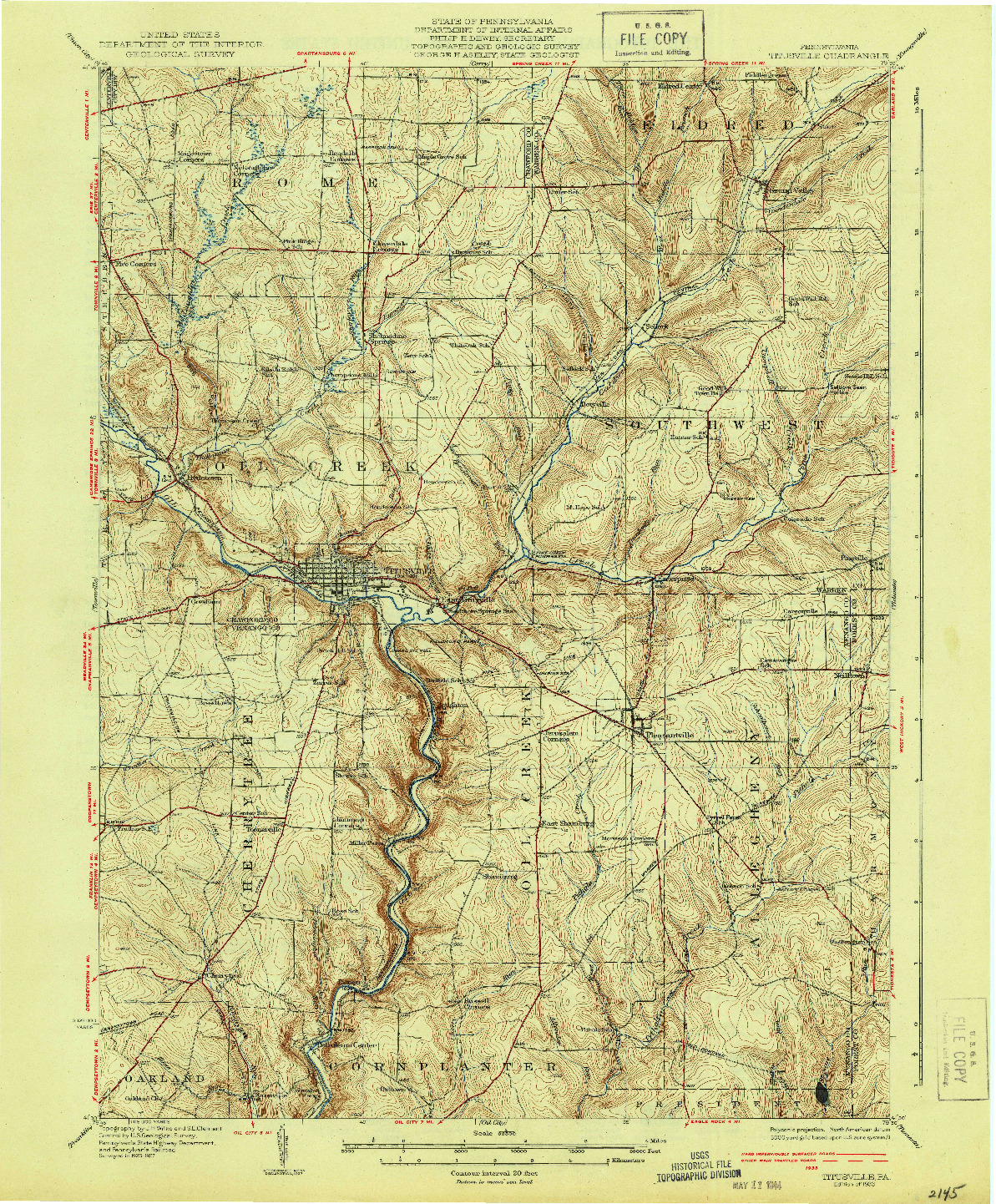 USGS 1:62500-SCALE QUADRANGLE FOR TITUSVILLE, PA 1933