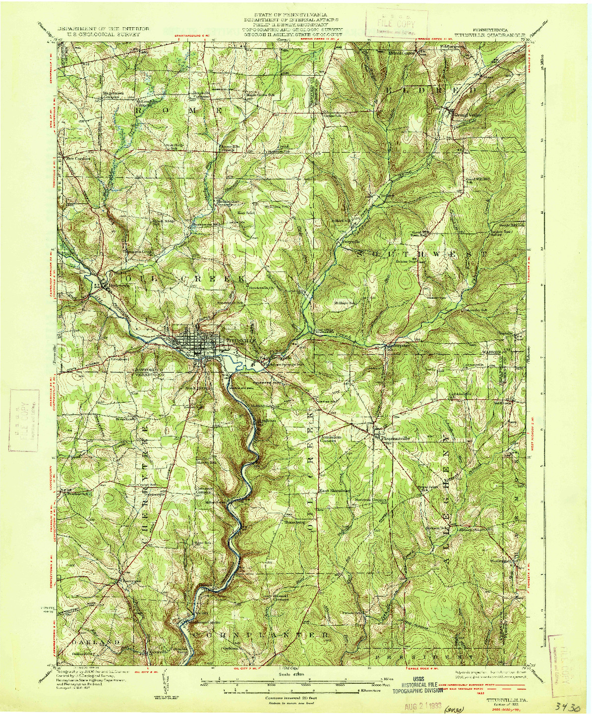 USGS 1:62500-SCALE QUADRANGLE FOR TITUSVILLE, PA 1933