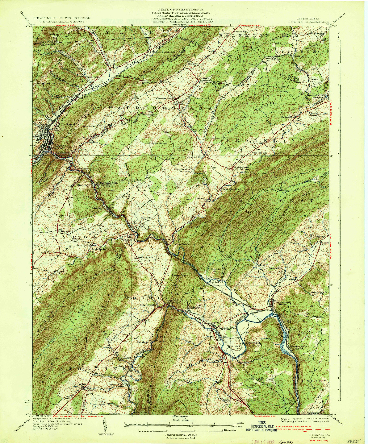 USGS 1:62500-SCALE QUADRANGLE FOR TYRONE, PA 1933