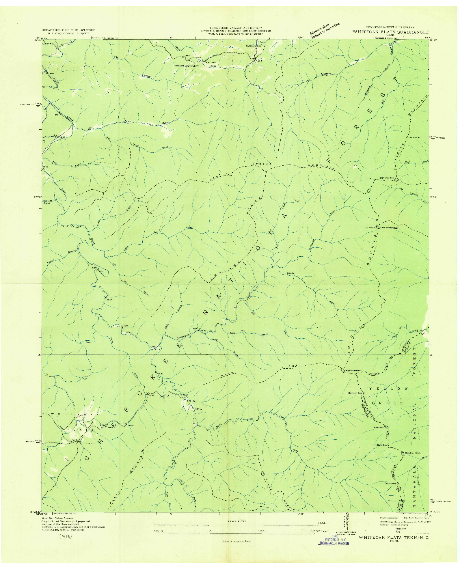 USGS 1:24000-SCALE QUADRANGLE FOR WHITEOAK FLATS, TN 1933