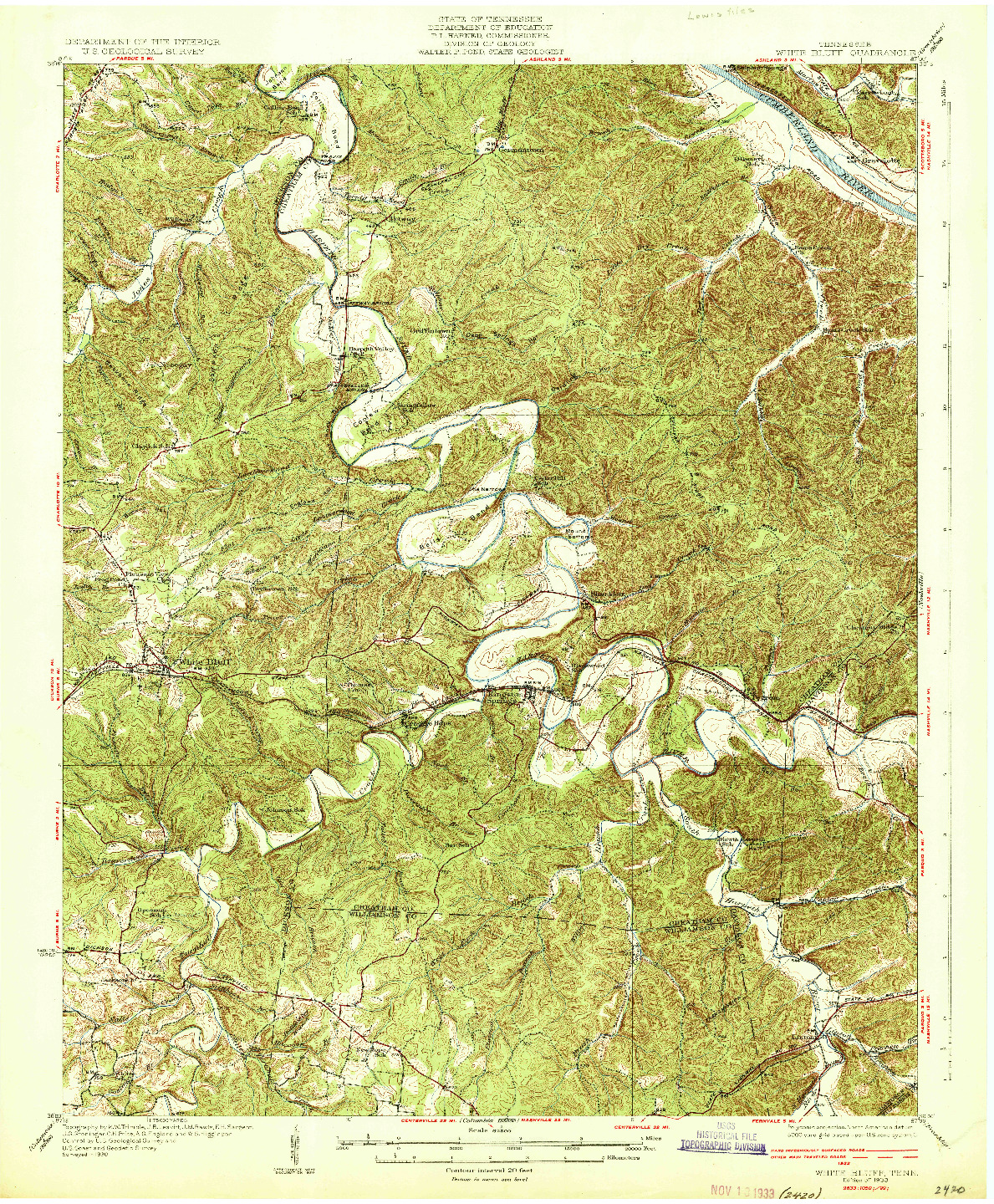 USGS 1:62500-SCALE QUADRANGLE FOR WHITE BLUFF, TN 1933
