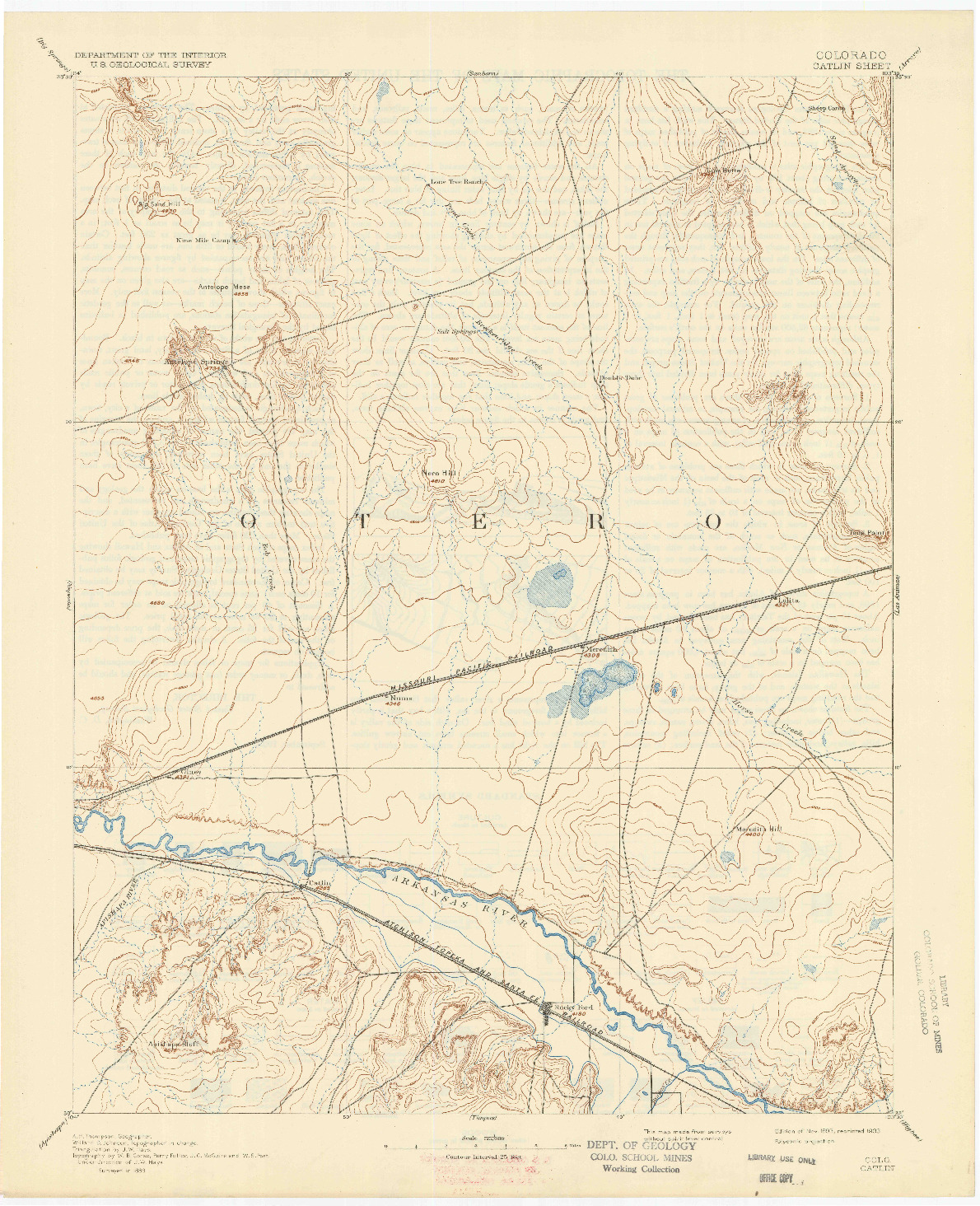 USGS 1:125000-SCALE QUADRANGLE FOR CATLIN, CO 1893