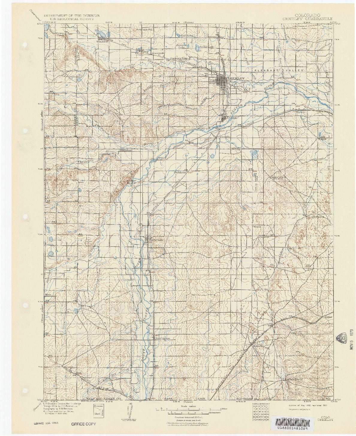 USGS 1:125000-SCALE QUADRANGLE FOR GREELEY, CO 1902