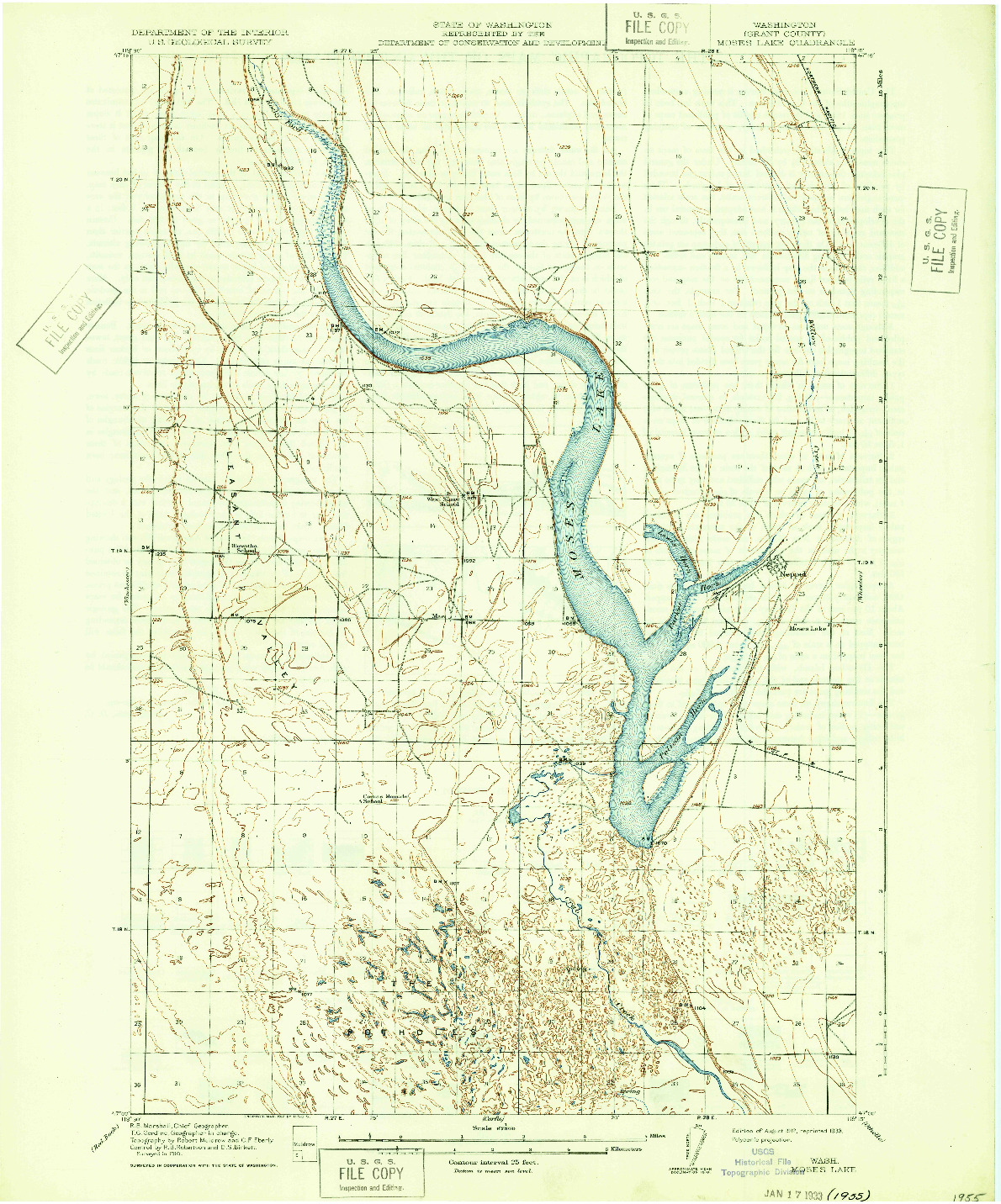 USGS 1:62500-SCALE QUADRANGLE FOR MOSES LAKE, WA 1912