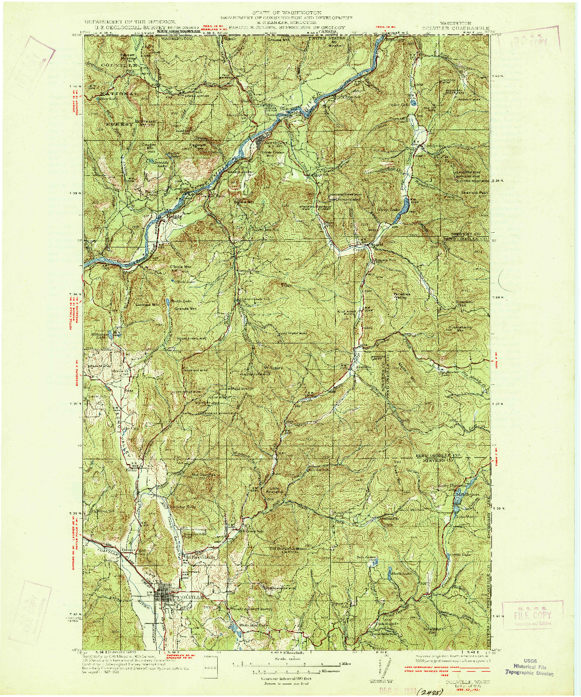 USGS 1:125000-SCALE QUADRANGLE FOR COLVILLE, WA 1933