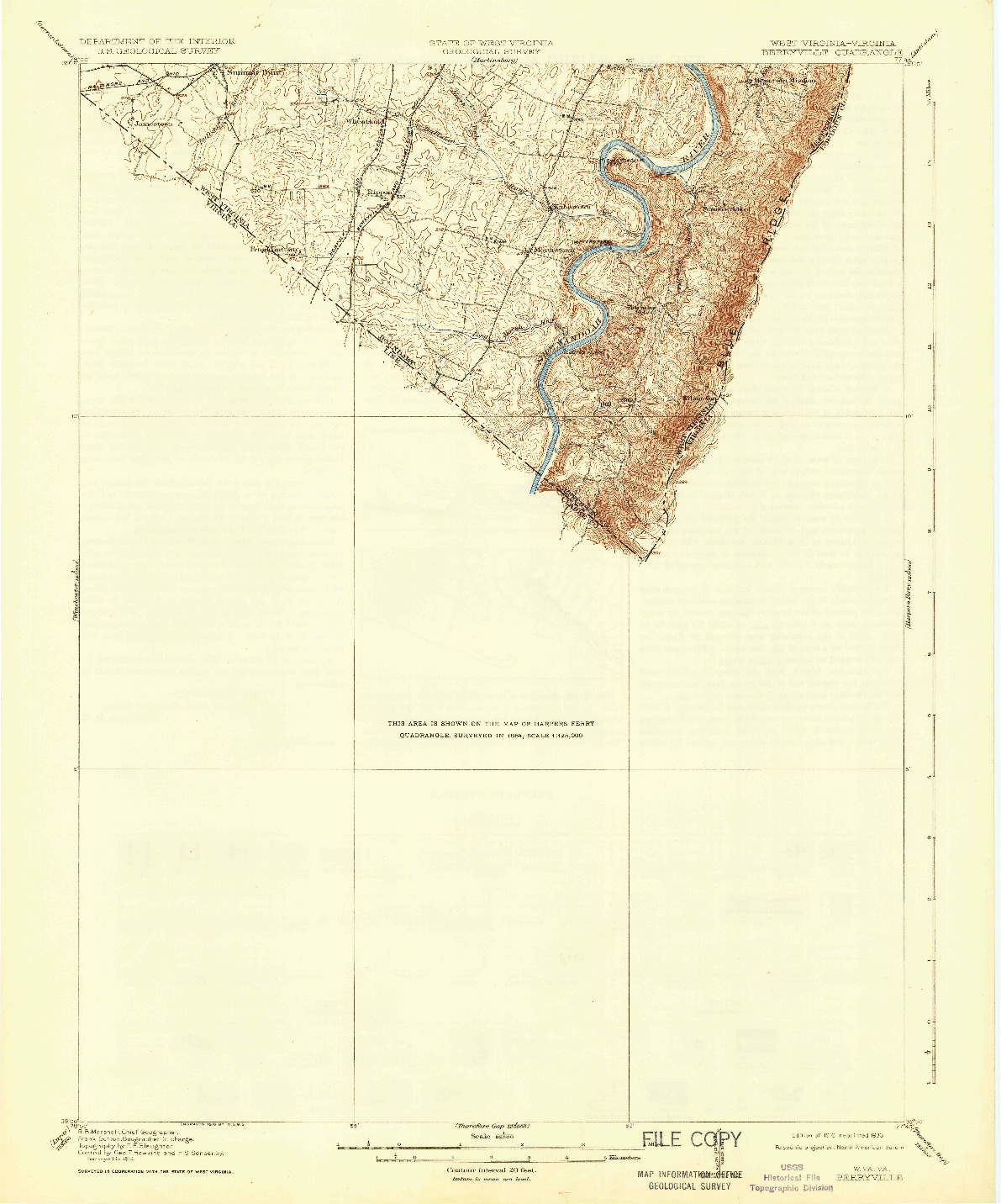 USGS 1:62500-SCALE QUADRANGLE FOR BERRYVILLE, WV 1916