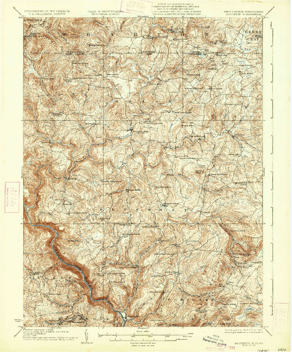 USGS 1:62500-SCALE QUADRANGLE FOR BRUCETON, WV 1933