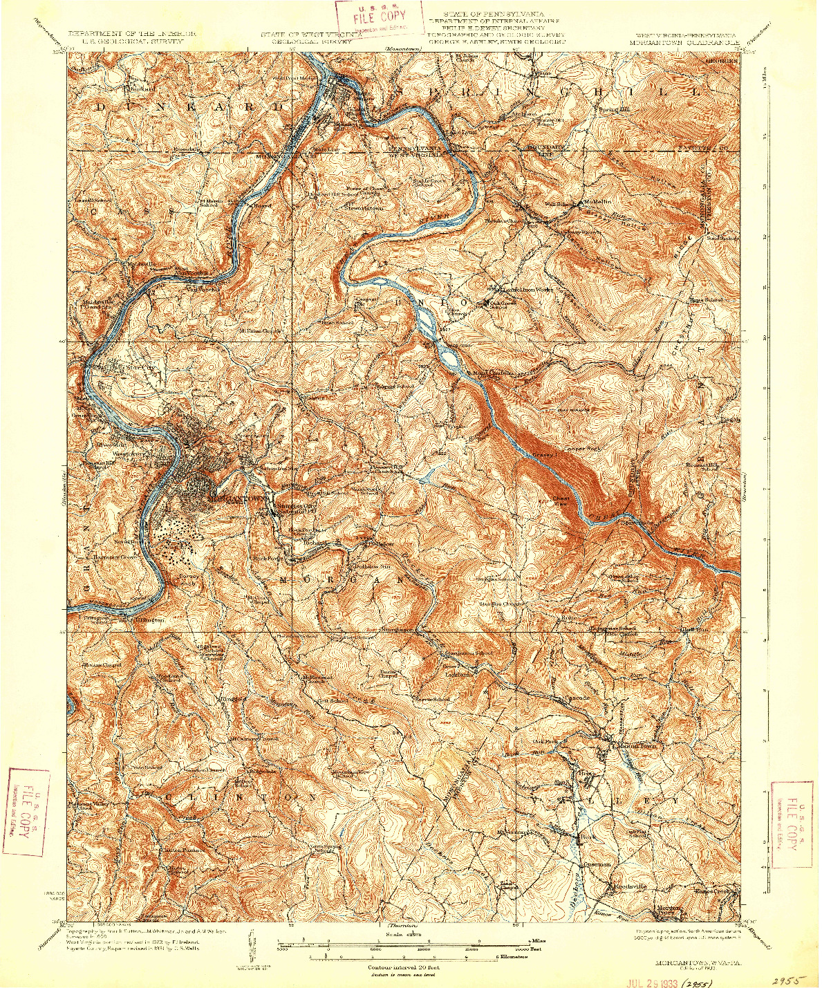 USGS 1:62500-SCALE QUADRANGLE FOR MORGANTOWN, WV 1933