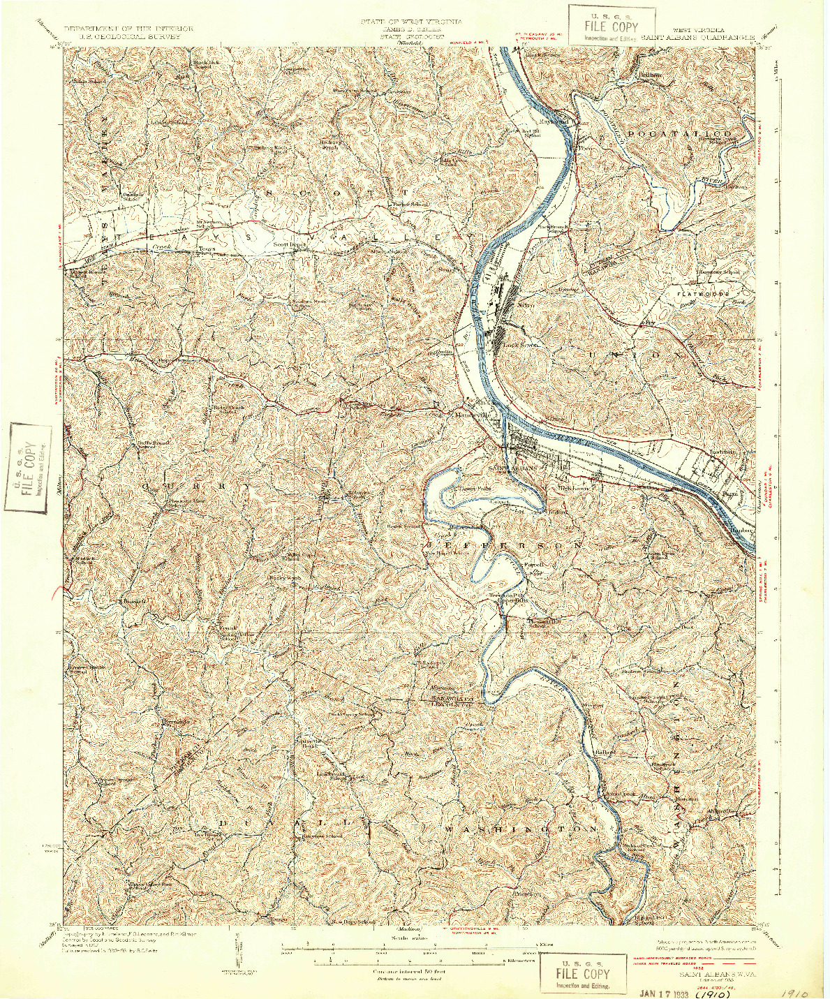 USGS 1:62500-SCALE QUADRANGLE FOR SAINT ALBANS, WV 1933
