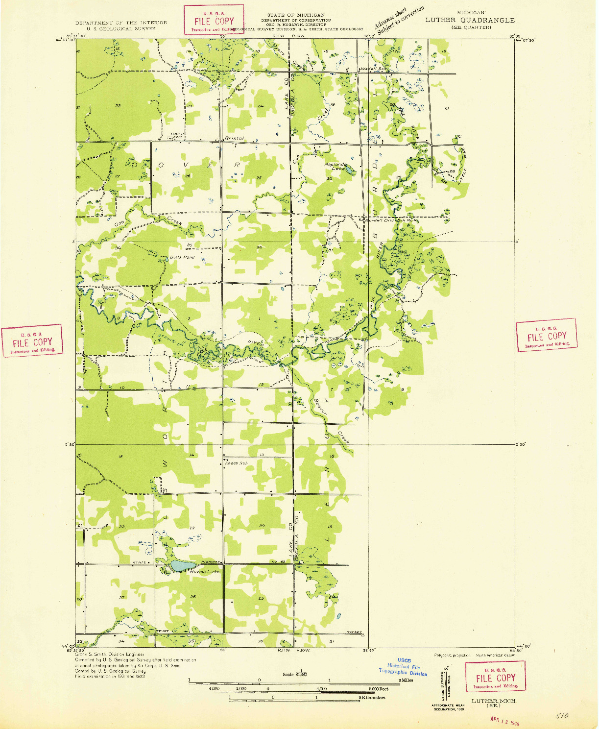 USGS 1:31680-SCALE QUADRANGLE FOR LUTHER SE, MI 1933