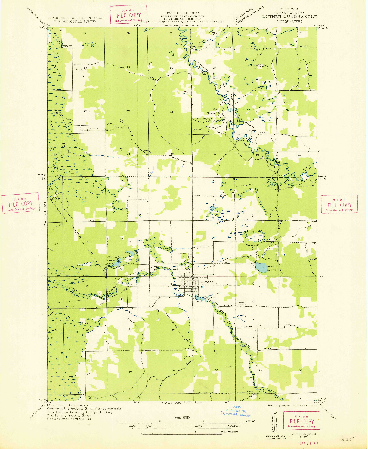 USGS 1:31680-SCALE QUADRANGLE FOR LUTHER SW, MI 1933