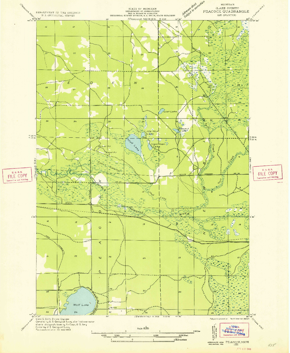 USGS 1:31680-SCALE QUADRANGLE FOR PEACOCK SE, MI 1933