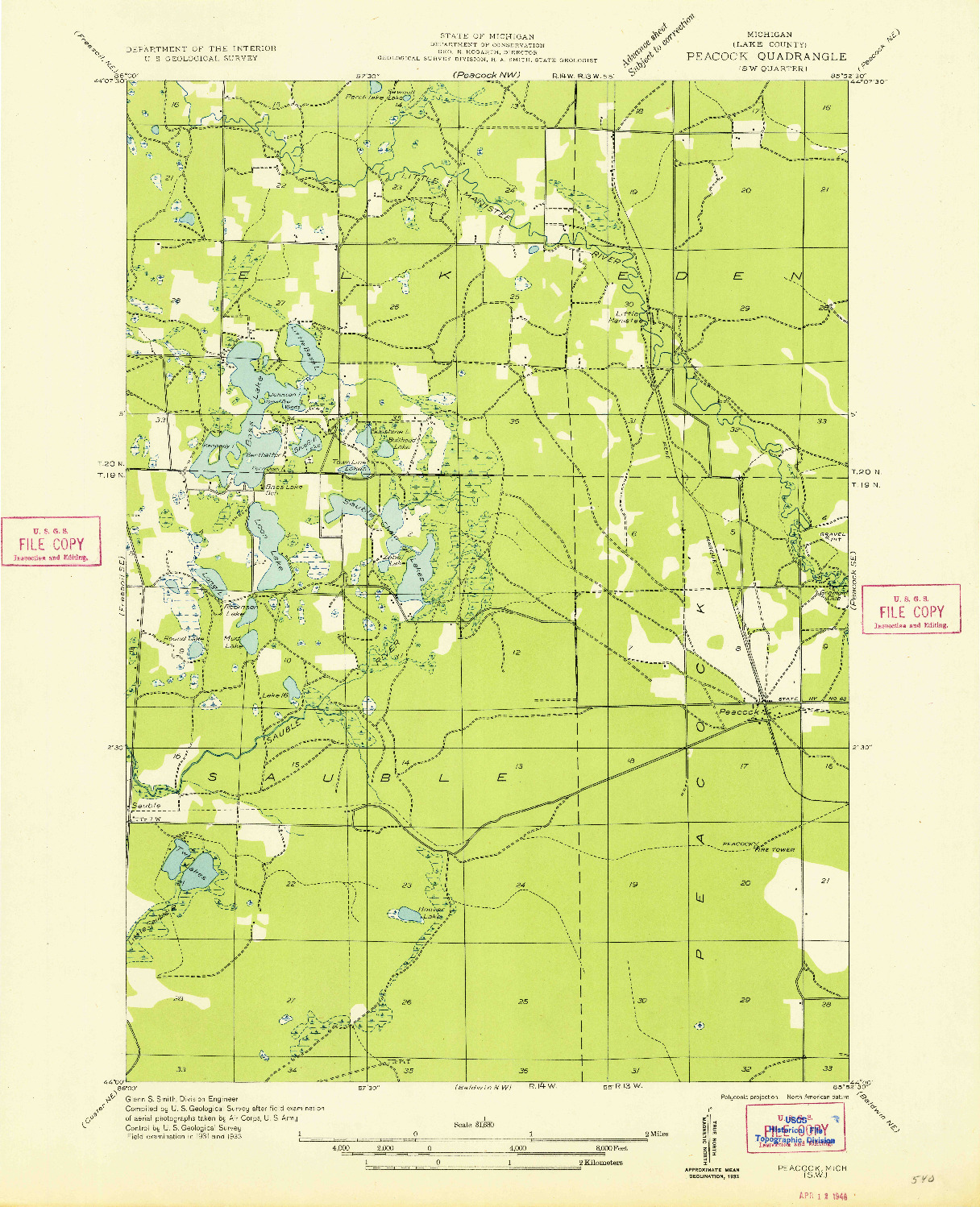 USGS 1:31680-SCALE QUADRANGLE FOR PEACOCK SW, MI 1933