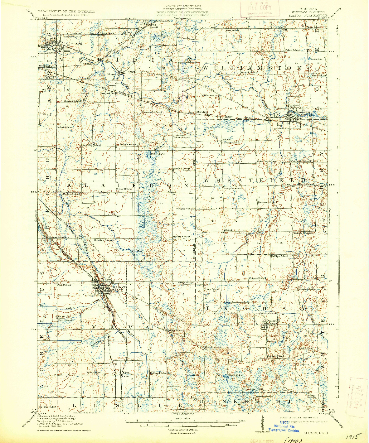 USGS 1:62500-SCALE QUADRANGLE FOR MASON, MI 1911