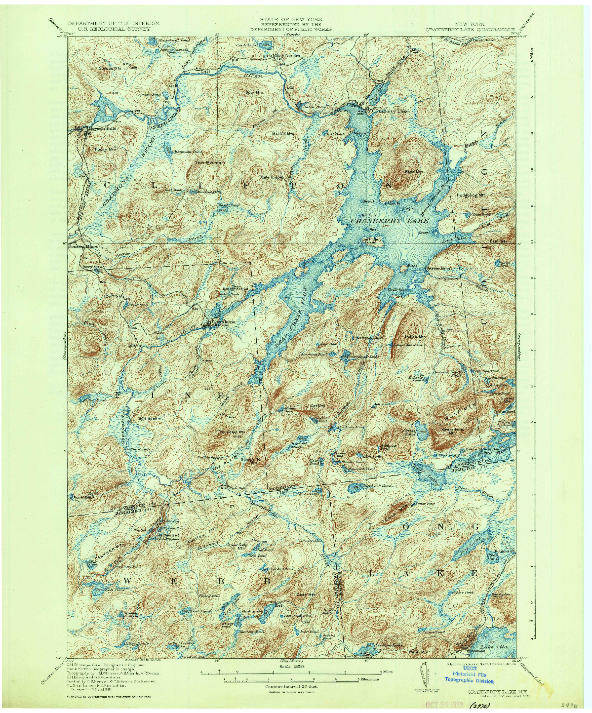 USGS 1:62500-SCALE QUADRANGLE FOR CRANBERRY LAKE, NY 1921