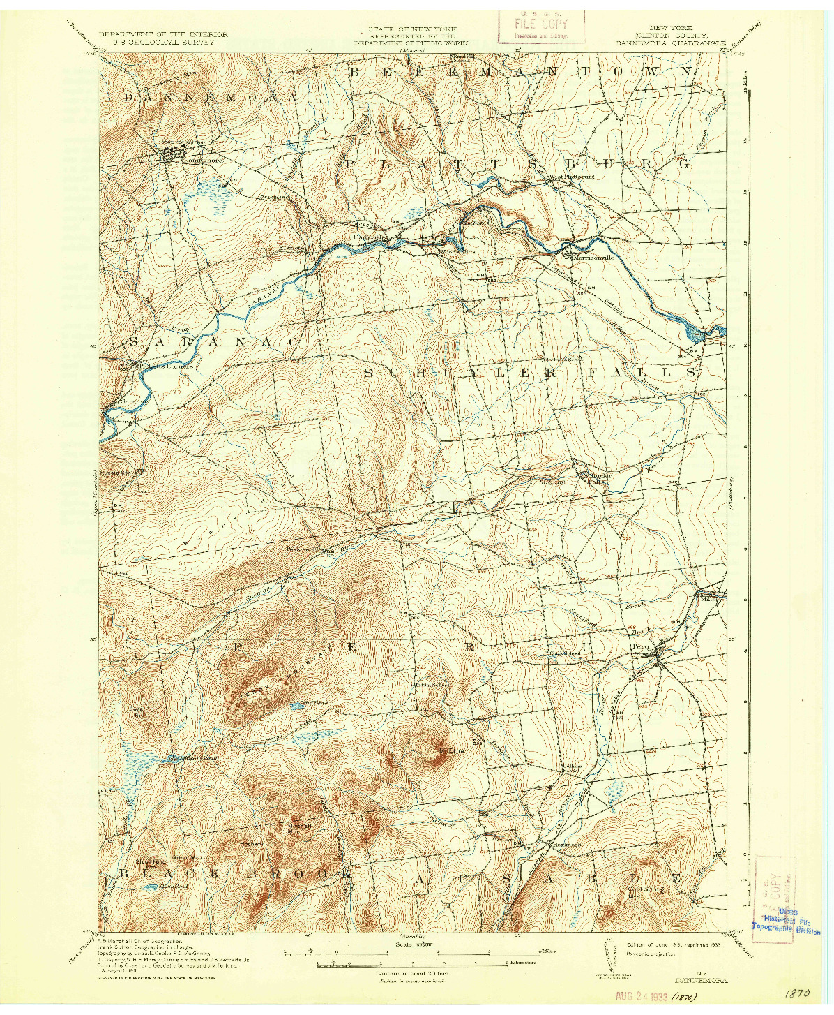 USGS 1:62500-SCALE QUADRANGLE FOR DANNEMORA, NY 1913