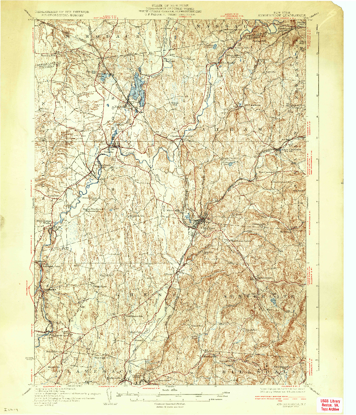 USGS 1:62500-SCALE QUADRANGLE FOR KINDERHOOK, NY 1933