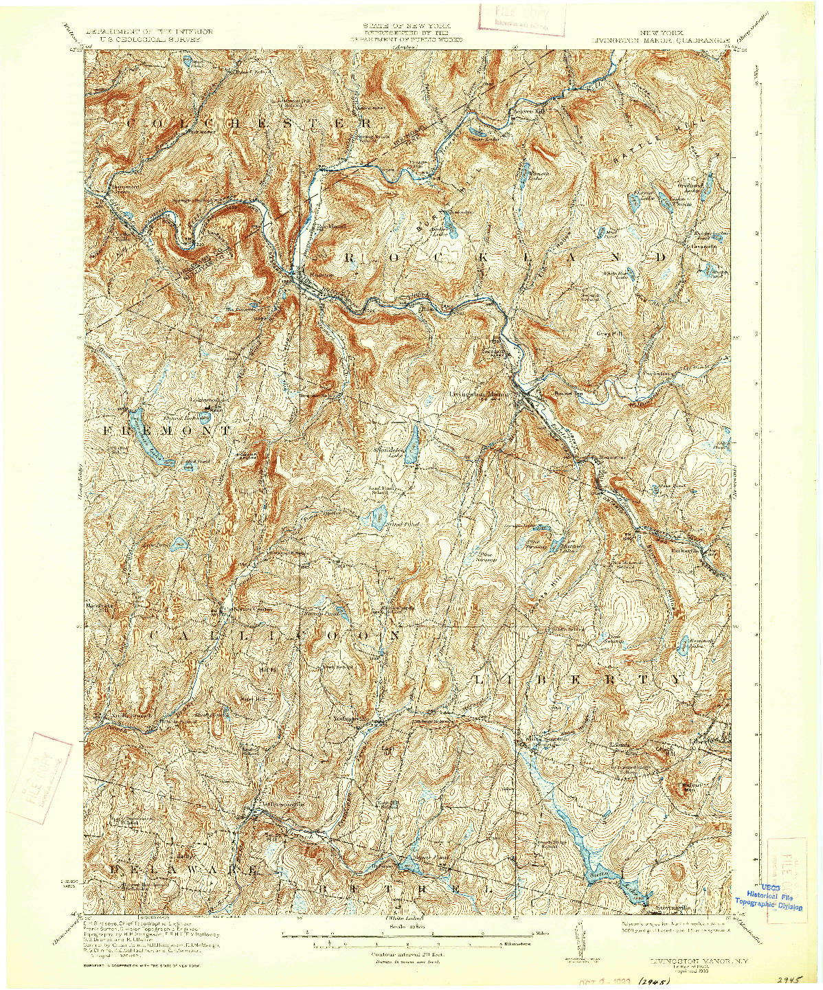 USGS 1:62500-SCALE QUADRANGLE FOR LIVINGSTON MANOR, NY 1923
